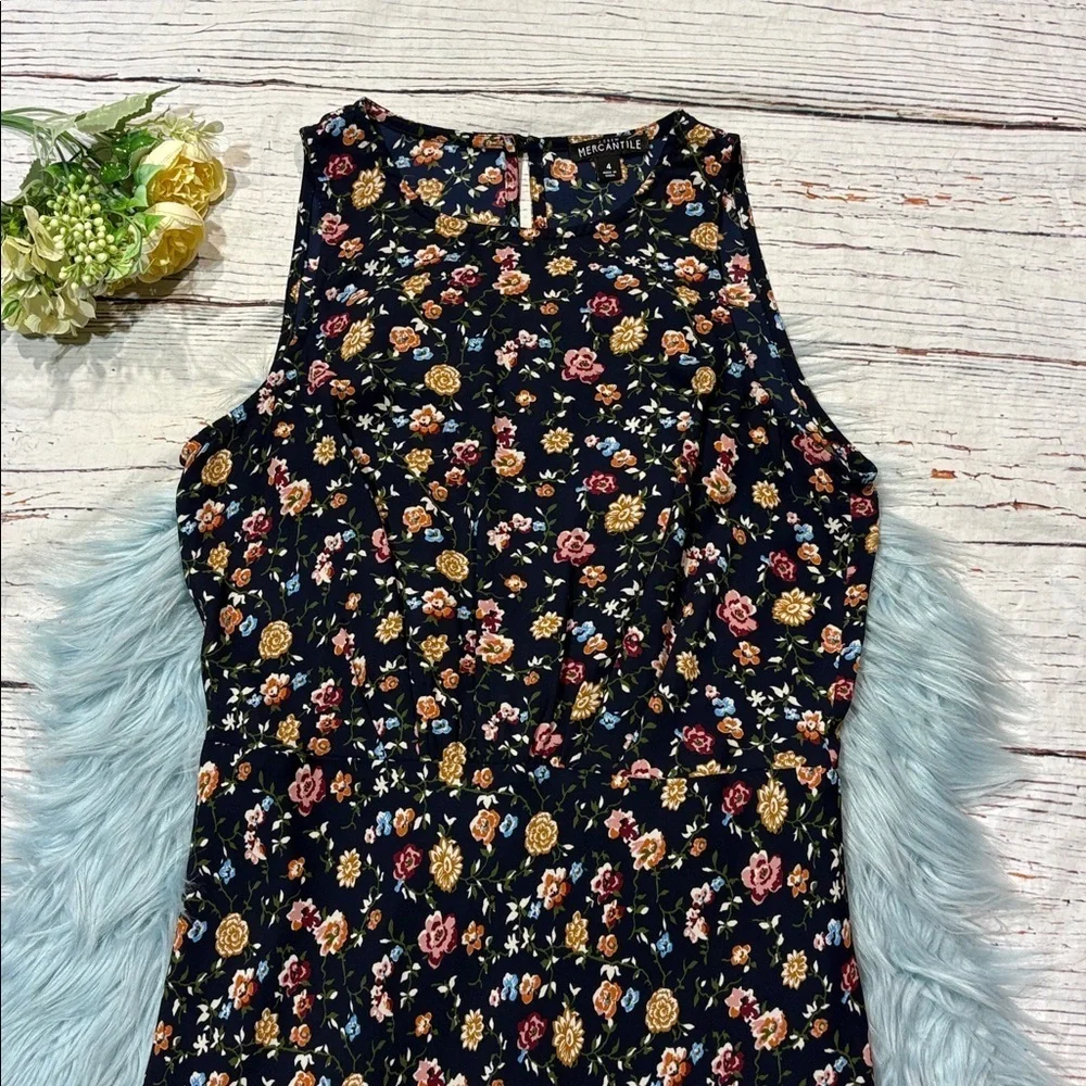 J. Crew Mercantile Ruched Waist Dress In Vintage Floral Lined Navy